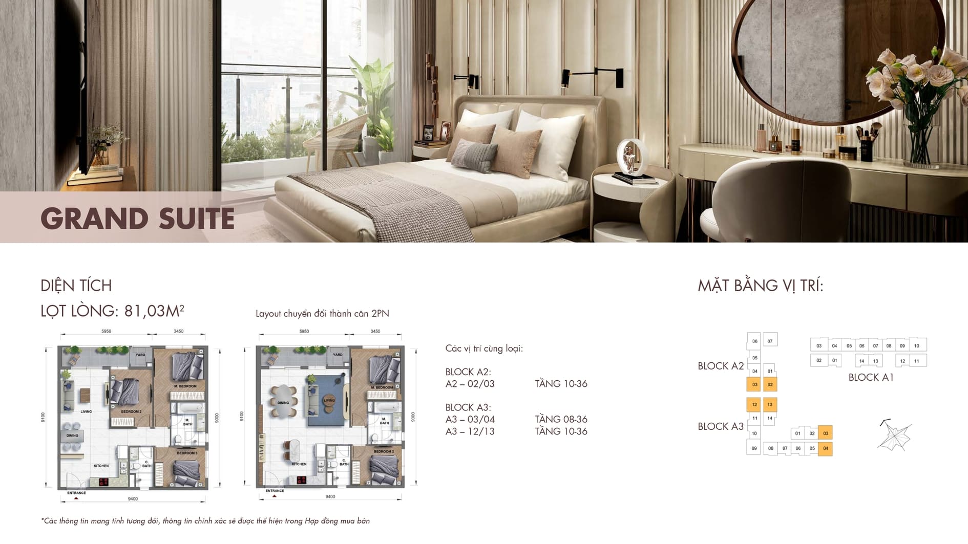 Bố trí không gian căn hộ Grand Suite dự án The Grand Manhattan