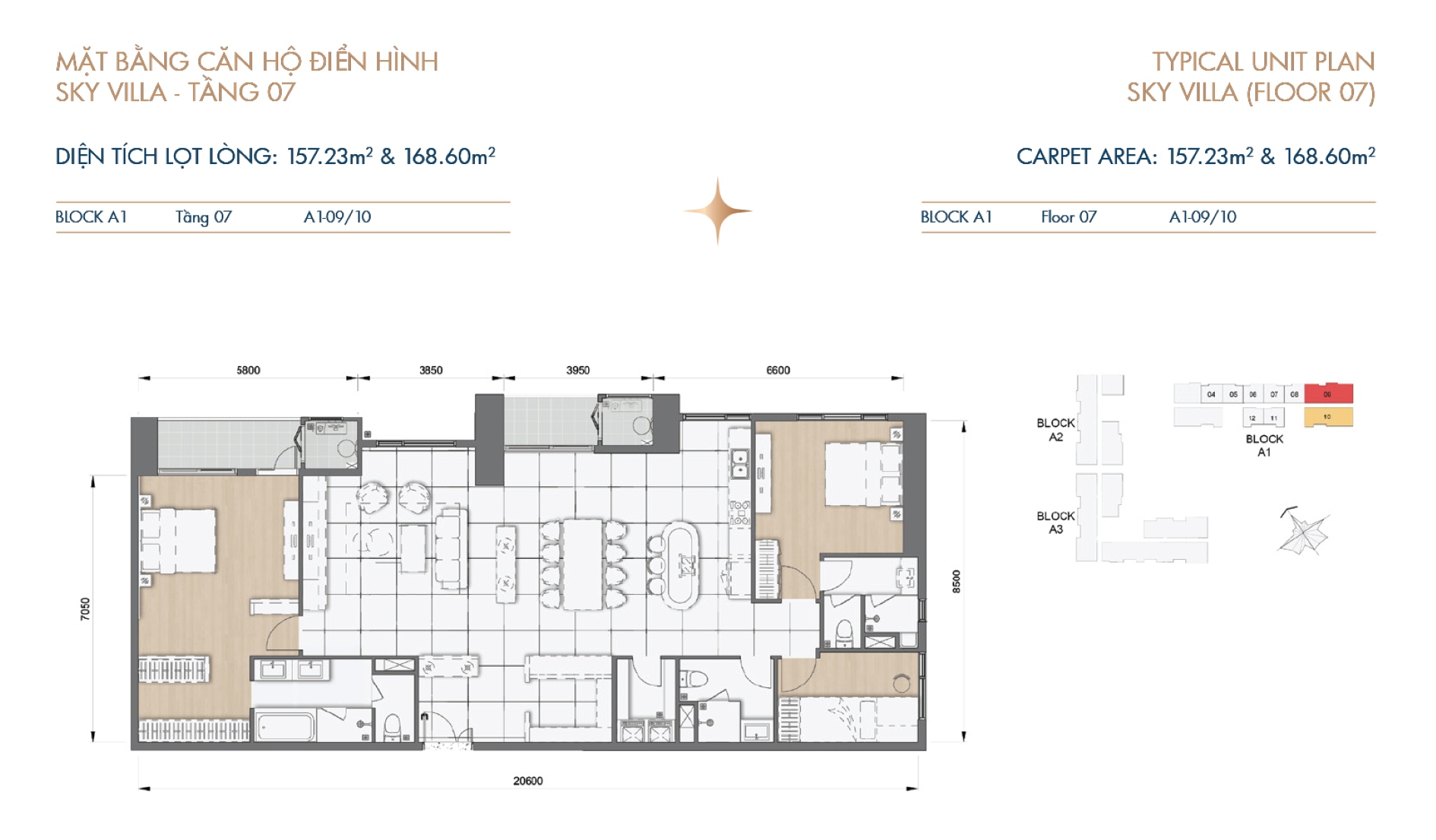 Mặt bằng thiết kế căn hộ Sky Villa The Grand Manhattan tầng 07
