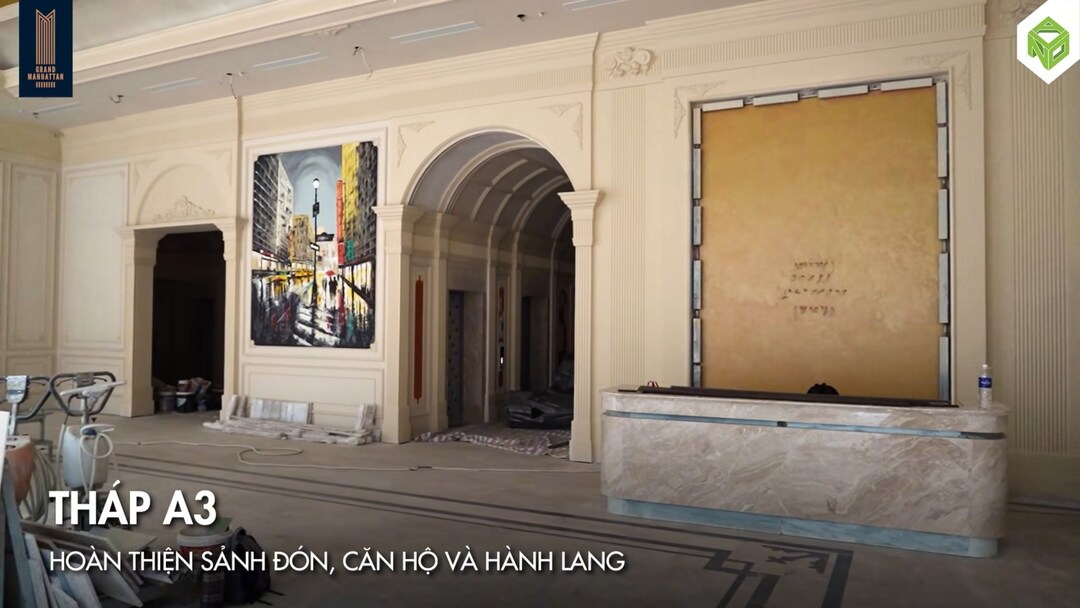 Hoàn thiện sảnh đón sang trọng và khu vực hành lang tại Tháp A3 The Grand Manhattan