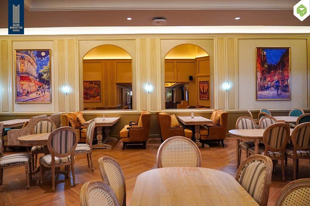 Khu vực quầy bar và bàn ghế thưởng thức ẩm thực tại Casa Grand Manhattan